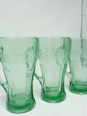 Vintage Libbey Coca-Cola Green Glass Mugs